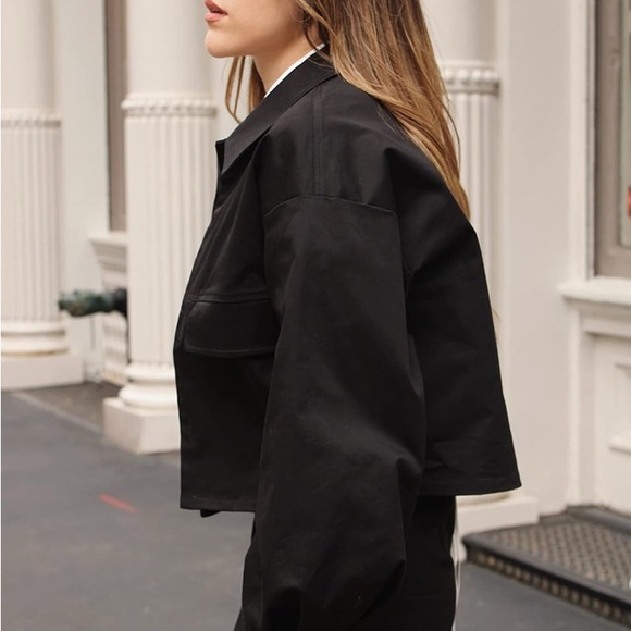 The Drop Elegant Black Collared & Cropped Bomber Jacket size XL - Picture 3 of 10